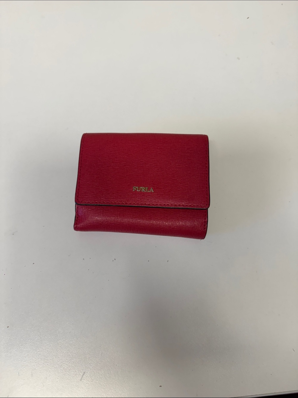 Furla Raspberry Red Saffiano Leather Trifold Wallet